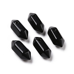 Obsidienne Pendentifs pointus à double borne en obsidienne naturelle, breloque balle à facettes, 18.5~20x8~9x8~9mm, Trou: 1.5mm