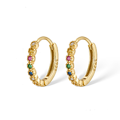 Real 18K Gold Plated 925 Sterling Silver Micro Pave Colorful Cubic Zirconia Hoop Earrings, with S925 Stamp, Real 18K Gold Plated, 12mm
