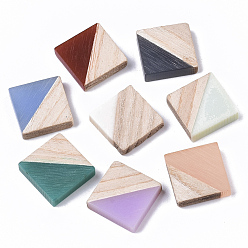 Couleur Mélangete Cabochons bicolores en résine et bois, carrée, couleur mixte, 13x13x3mm