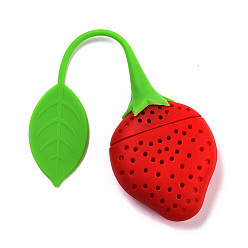 Red Silicone Tea Infuser, Strawberry Creative Fruit Tea Strainer, for Tea Lovers, Red, 190x49x20mm, Inner Diameter: 17x39mm