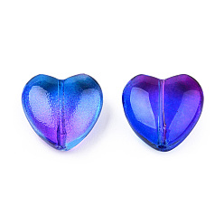 Azul Perlas de vidrio pintado en aerosol transparente, dos tonos, corazón, azul, 12x12x5.5 mm, agujero: 1 mm
