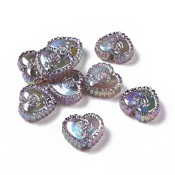 Coffee UV Plating Rainbow Iridescent Acrylic Beads, Heart with Rose Flower, Coffee, 25x27.5x9.2mm, Hole: 3.6mm