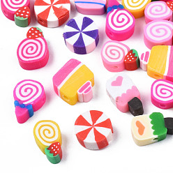Mixed Color Handmade Polymer Clay Beads, Imitation Food, Mixed Cake Shapes, Mixed Color, 10~12x6~10x4~4.5mm, Hole: 1.2~1.8mm