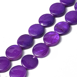 Purple Spray Painted Natural Freshwater Shell Beads Strands, Flat Round, Purple, 12.5x3mm, Hole: 1mm, about 32pcs/strand, 15.63 inch(39.7cm)
