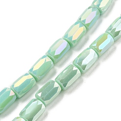 Medium Aquamarine Glass Beads Strands, AB Color Plated, Faceted Column, Medium Aquamarine, 6x4mm, Hole: 0.8mm, about 80pcs/strand, 20.08''~20.47''(51~52cm)