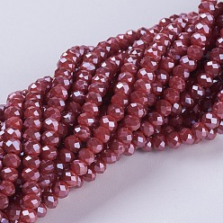 Brique Rouge Perles en verre electroplate, perle plaquée lustre, facette, rondelle, firebrick, 3~3.5x2~2.5mm, Trou: 0.8mm, Environ 135~140 pcs/chapelet, 14.6 pouce (37 cm)
