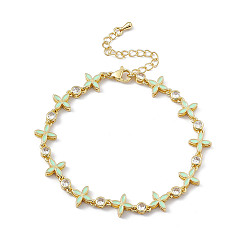 Doré  Bracelet chaîne à maillons fleur émail vert pâle & zircons cubiques, bijoux en laiton pour femmes, or, 7-1/2 pouce (19.1 cm)