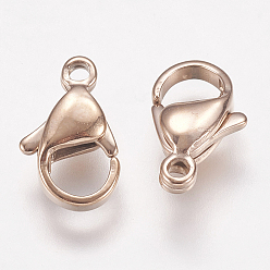 Rose Gold Ion Plating(IP) 304 Stainless Steel Lobster Claw Clasps, Parrot Trigger Clasps, Rose Gold, 12x7x3.5mm