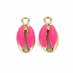 Deep Pink Alloy Enamel Pendants, Cowrie Shell Shape, Light Gold, Deep Pink, 17x8.5x3.5mm, Hole: 1.8mm