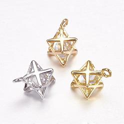 Mixed Color Brass Charms, with Rhinestone, Star, Mixed Color, 12.5x10mm, Hole: 1mm
