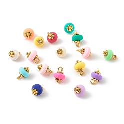 Mixed Color Handmade Polymer Clay Charms, with Brass Finding, Oblate Beads, Mixed Color, 9.5x7mm, Hole: 0.8mm