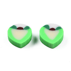 Spring Green Handmade Polymer Clay Beads, Peach, Spring Green, 9~9.5x9.5~10x4.5mm, Hole: 1.2~1.8mm