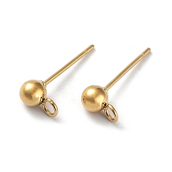 Real 18K Gold Plated Ion Plating(IP) 304 Stainless Steel Stud Earring Findings, with Open Loop, Round, Real 18K Gold Plated, 16x4mm, Hole: 1.8mm, Pin: 0.7mm