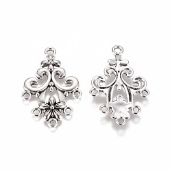 Antique Silver Tibetan Style Alloy Chandelier Component, Lead Free and Cadmium Free, Flower, Antique Silver, 35x24x2mm, Hole: 1.5mm