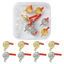 Half Round 8Pcs 2 Colors Rack Plating Alloy Stud Earring Findings, with 925 Sterling Silver Pins & 20Pcs Plastic Ear Nuts, Platinum & Light Gold, Half Round, 15x11x5.5mm, Hole: 2mm, Pin: 0.6mm, 4Pcs/color