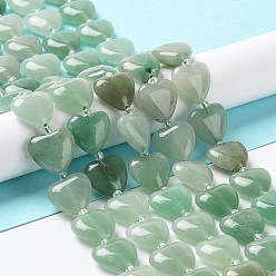 Aventurine Verte Naturelles aventurine verte brins de perles, avec des perles de rocaille, cœur, 14~15x15x6~6.5mm, Trou: 1.4mm, Environ 23~24 pcs/chapelet, 14.57'' (37 cm)