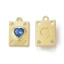 Royal Blue Rack Plating Alloy Glass Pendants, Golden, Rectangle with Heart Charms, Royal Blue, 19.5x12.5x5mm, Hole: 1.8mm