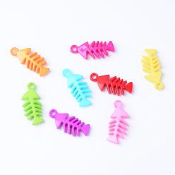 Mixed Color Opaque Acrylic Pendants, Fishbone, Mixed Color, 33x14.5x5mm, Hole: 2.5mm, about 440pcs/500g