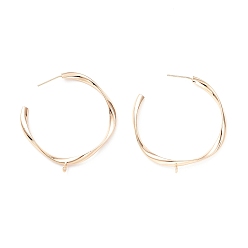 Real 14K Gold Plated Rack Plating Brass Stud Earring Findings, with Loop, Cadmium Free & Lead Free, Twist Ring, Real 14K Gold Plated, 42.5x39x3mm, Hole: 1.8mm, Pin: 0.7mm