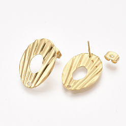 Golden 304 Stainless Steel Stud Earring Findings, with Ear Nuts/Earring Backs, Oval, Golden, 23x16.5mm, Hole: 1.5mm, Pin: 0.7mm