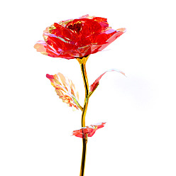 Roja Rosa de plástico con rama de flor de varilla de metal., para regalo de boda regalo del día de san valentín, rojo, 250x85 mm