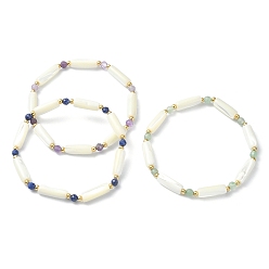Pierre Mélangete Ensemble de bracelets extensibles en perles de style naturel mélangé avec pierres précieuses et coquillages blancs, bracelets empilables pour femmes, diamètre intérieur: 3 pouce (3 cm), 2-1/8~2-3/8 pc / style
