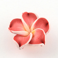 Индийский Красный Ручной полимерной глины 3 d цветок Плюмерия шарики, Индийская красная, 15x8 мм, отверстие : 2 мм