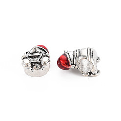 Red Rack Plating Alloy Enamel European Beads, Large Hole Beads, Cadmium Free & Nickel Free & Lead Free, Bear, Antique Silver, Red, 14x9x7.5mm, Hole: 4.5mm