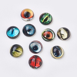 Mixed Color Mixed Animal Eye Pattern Glass Cabochons, Half Round/Dome, Mixed Color, 8x4mm