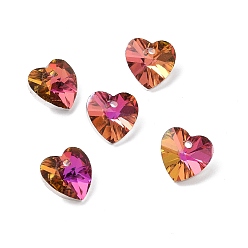 Copper Electroplate Glass Charms, Faceted, Heart, Copper, 10x10x5mm, Hole: 1mm