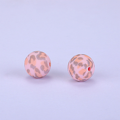 Pink Cuentas focales redondas de silicona impresas, rosa, 15x15 mm, agujero: 2 mm