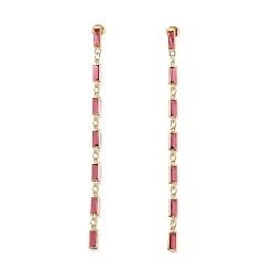Crimson Cubic Zirconia Rectangle Dangle Stud Earrings, Real 18K Gold Plated Brass Long Tassel Earrings for Women, Cadmium Free & Nickel Free & Lead Free, Crimson, 89.5x4x2mm, Pin: 0.8mm