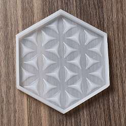Hexagon DIY Life of Flower Textured Cup Mat Silicone Molds, Resin Casting Coaster Molds, For UV Resin, Epoxy Resin Craft Making, Hexagon, 98x110x9.5mm