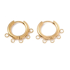Golden Ion Plating(IP) 304 Stainless Steel Hoop Earring Findings, with Horizontal Loops, Ring, Golden, 16x20x2.5mm, Hole: 1.8mm, Pin: 0.9mm