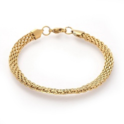 Golden 304 Stainless Steel Mesh Chain Bracelets, with Lobster Claw Clasps, Golden, 8-1/4 inch(21cm)