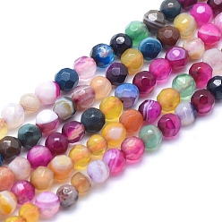 Couleur Mélangete Perles en agate naturelles, teint, ronde à facettes, couleur mixte, 8mm, Trou: 1mm, Environ 48 pcs/chapelet, 14.1 pouce (36 cm)