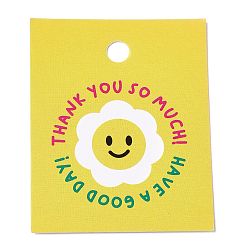 Jaune Étiquettes cadeaux rectangulaires en papier avec visage souriant imprimé, jaune, 5x4x0.02 cm, Trou: 5mm, environ 100 pcs / sachet 