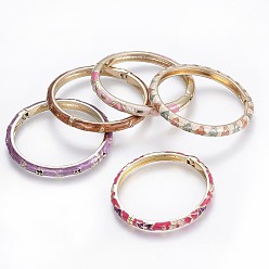 Golden Zinc Alloy Bangles, with Enamel, Cadmium Free & Lead Free, Mixed Color, Golden, 2-1/8 inch~2-1/4 inch(5.3~5.8cm)