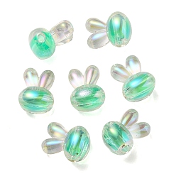 Medium Sea Green UV Plating Rainbow Iridescent Acrylic Beads, Two Tone Bead in Bead, Rabbit Head, Medium Sea Green, 20x15x13mm, Hole: 3mm