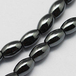 Negro No magnéticos hematites sintética hebras, Grado A, oval, negro, 6x4x4 mm, agujero: 1 mm, sobre 68 unidades / cadena, 15.5 pulgada