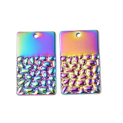 Rainbow Color Placage ionique (ip) 304 pendentifs en acier inoxydable, , charme rectangle, couleur arc en ciel, 27x16x1.5mm, Trou: 1.6mm