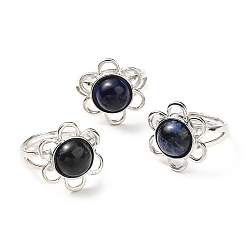 Sodalite Natural Sodalite Adjustable Rings, Platinum Tone Flower Brass Rings for Women, Cadmium Free & Lead Free, US Size 7 3/4(17.9mm), 3~7mm