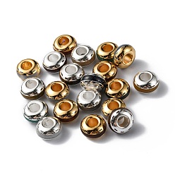 Platinum & Golden Brass European Beads, with Gemstone, Large Hole Beads, Rondelle, Platinum & Golden, 14x8mm, Hole: 5.5mm