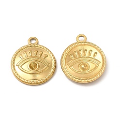 Real 18K Gold Plated Ion Plating(IP) 304 Stainless Steel Pendant Cabochon Settings, Flat Round with Eye, Real 18K Gold Plated, Tray: 2mm, 18x15.5x2mm, Hole: 1.6mm