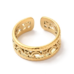 Oro Chapado en iones (ip) 304 anillo abierto de luna y estrella de acero inoxidable para mujer, dorado, tamaño de EE. UU. 6 (16.5 mm)
