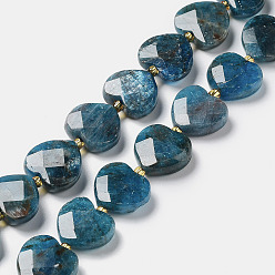Apatite Natural Apatite Beads Strands, Faceted Love Heart, with Seed Beads, 11~12x12x4~5mm, Hole: 0.9mm, about 30~32pcs/strand, 15.35''(39cm)