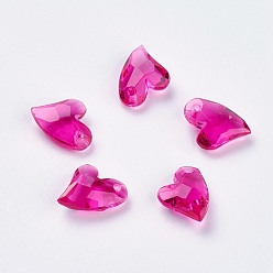 Rose Foncé Charmes acrylique transparent, facette, cœur, rose foncé, 11x9x4mm, Trou: 0.5mm