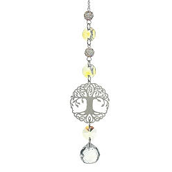 Ronde Décorations pendantes en verre, avec arbre de vie 201 maillon octogonal en acier inoxydable et verre, pour la décoration intérieure, ronde, 271mm