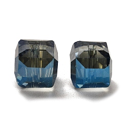 Royal Blue Electorplated Glass Beads, Rainbow Plated, Faceted, Cube, Royal Blue, 10~11x10~11x10~11mm, Hole: 1mm