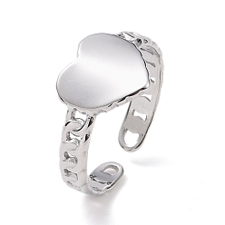 Stainless Steel Color 304 Stainless Steel Heart Open Cuff Ring for Women, Stainless Steel Color, US Size 6 1/4(16.7mm)